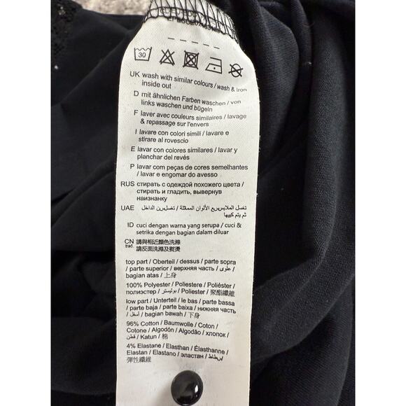 EDC Size S Mesh Keyhole Mock Neck Mini Sheath Dress Navy Long Sleeve Button - Picture 10 of 12